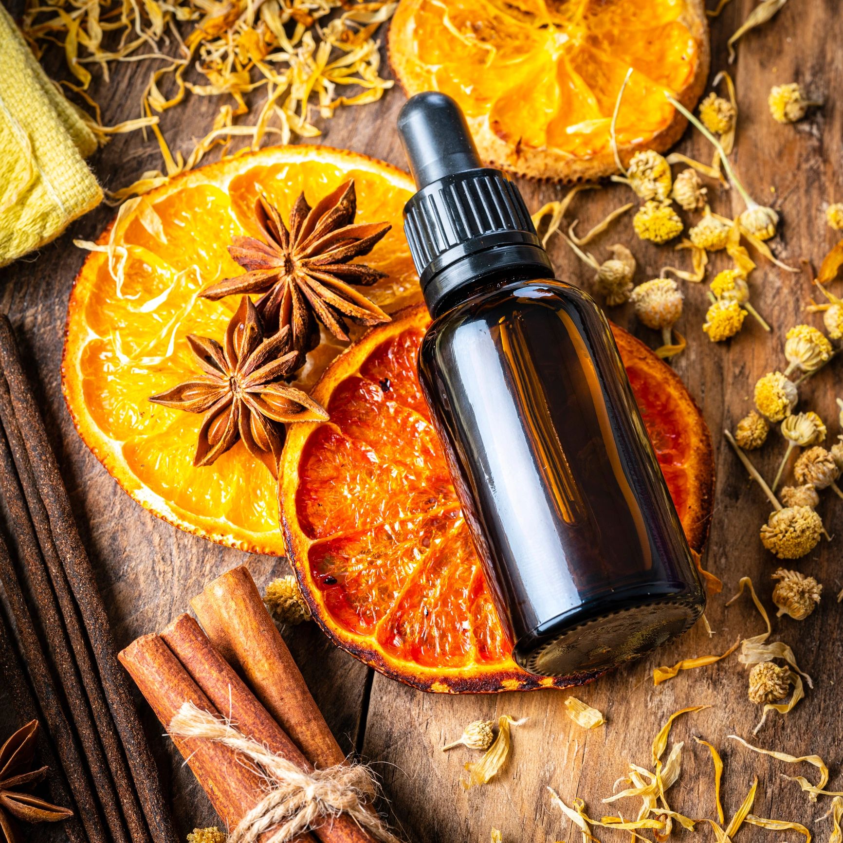 Essential oils, dried citrus, and aromatic botanicals